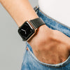 Modern slim strap horween leather black gold hardware  